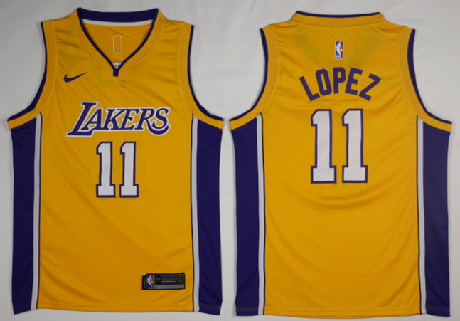 Men Los Angeles Lakers 11 Lopez Yellow Game Nike NBA Jerseys